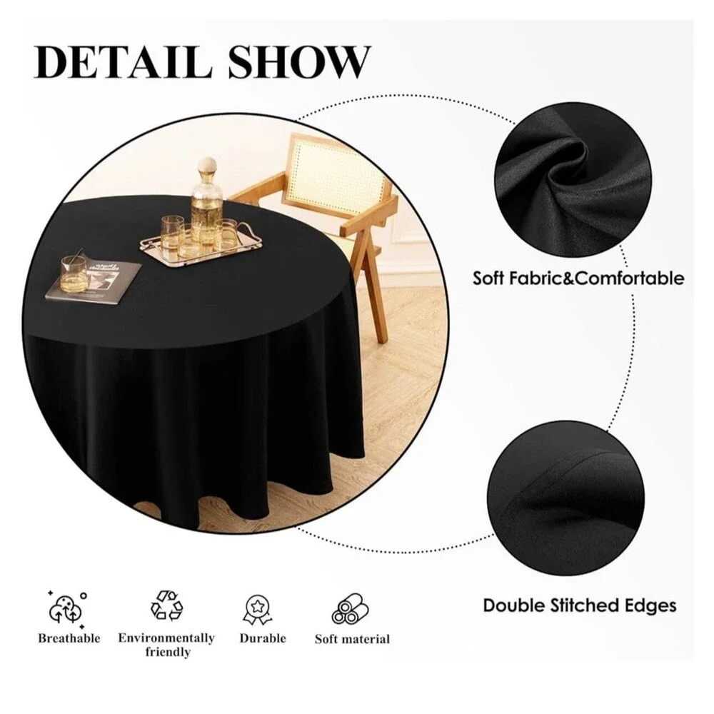 Round Tablecloth Table Cover Party Wedding linen polyester 120'' BLACK PACK OF 2